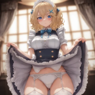 मध्यम बाल, लहराते बाल, छोटे स्तनों, शर्मिंदा, स्कर्ट ऊपर उठाना, पैंट, स्कर्ट, महाकाव्य, नौकरानी की वर्दी, अंडरवियर